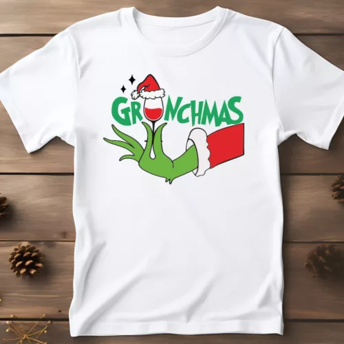 Karácsonyi Grinchmas boros férfi póló – humoros ünnepi minta