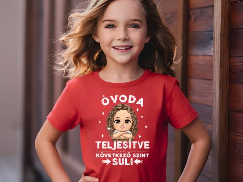 Óvoda teljesítve lányka póló – Személyre szabható karakterrel, választható szem- és hajszínnel