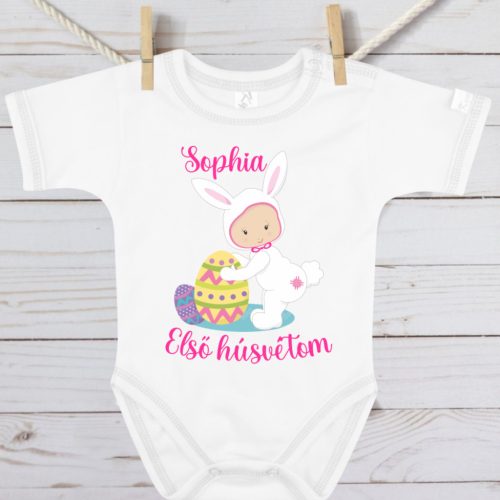 Nyuszijelmezes Tündérke– Névre Szóló, Lányos Első Húsvétom Baba Body