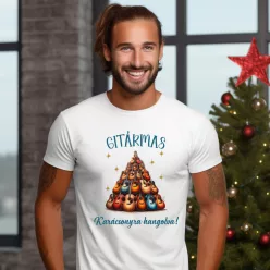   Gitármas férfi póló – karácsonyra hangolva, egyedi ajándék zenészeknek