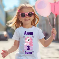   Unicornis születésnapi baba póló – névvel és életkorral személyre szabható