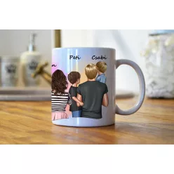   Család, ahol az élet kezdődik egyedi családi bögre Két fiú, egy kislány