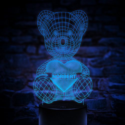 Személyre szabható Maci 3D lámpa szívvel