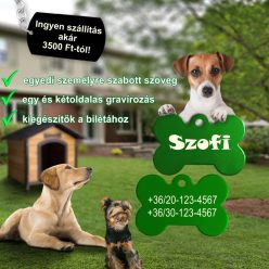   7. Csont alakú biléta, kutyabiléta, 1 oldal: név, 2 oldal: két telefonszám