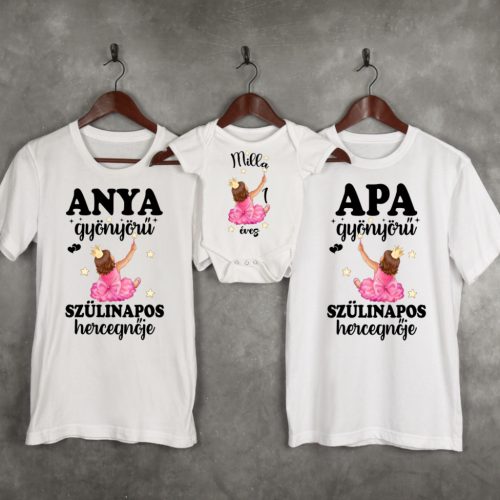 Személyre szabható családi póló szett kislány motívummal – baba bodyval