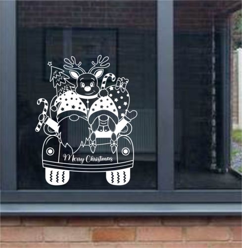 Karácsonyi autós manó és rénszarvas ablakmatrica – ünnepi dekoráció otthonra