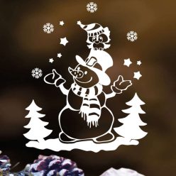   Karácsonyi ablakmatrica hóemberrel és bagollyal – ünnepi hangulat minden ablakra