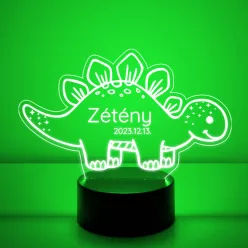 Dinós 7 színű 3D LED lámpa névvel és dátummal