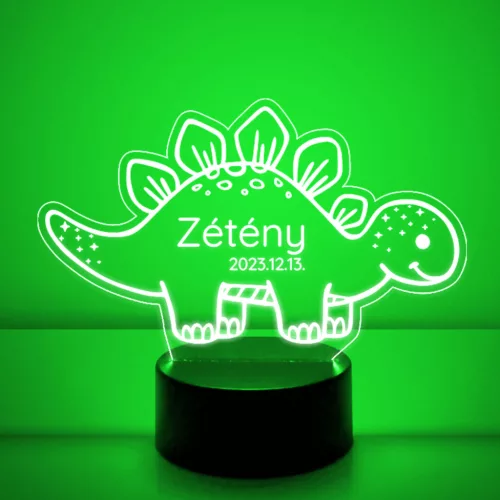 Dinós 7 színű 3D LED lámpa névvel és dátummal