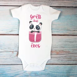 Panda macis születésnapi baba body