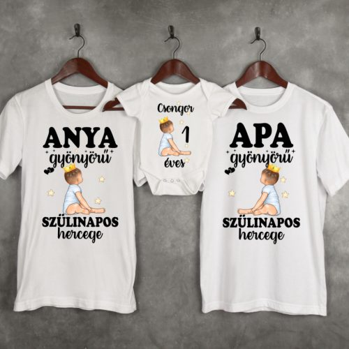 Személyre szabható családi póló szett kisfiú motívummal – baba bodyval