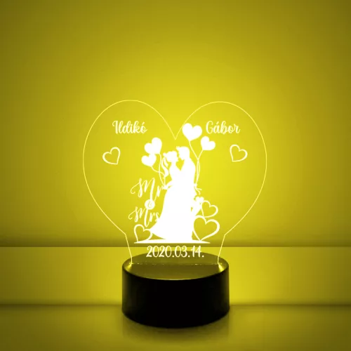  Esküvő, Eljegyzés, Házassági évforduló személyre szabott 7 színű 3D led lámpa