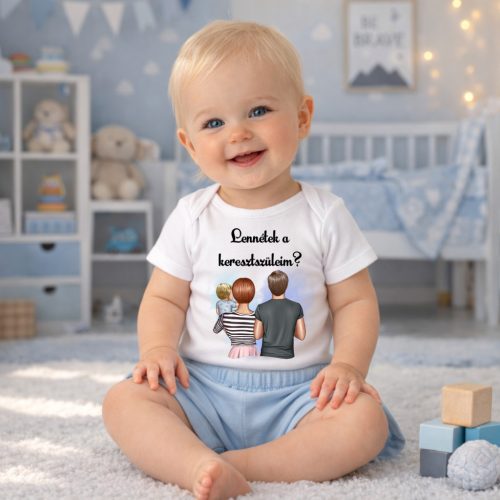 Személyre Szabható Keresztszülő Felkérő Baba Body – "A Nagy Kérdés"