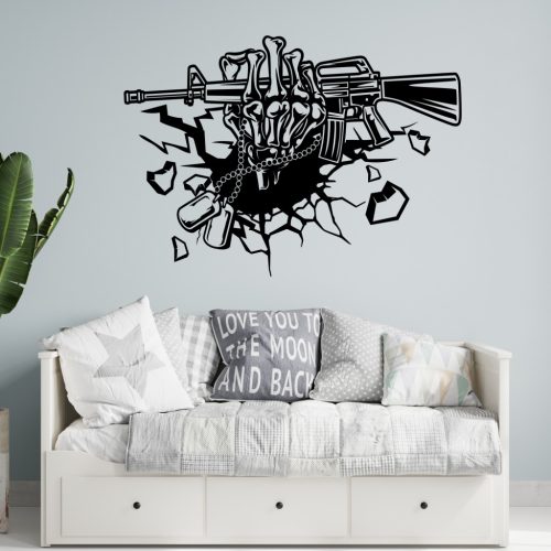 Áttörő katonai kéz gépfegyverrel – extrém falmatrica