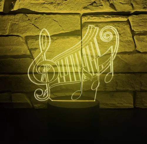 Hangjegy 3D hatású Led lámpa Kontúrgravírozott
