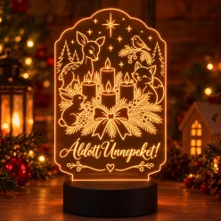   Adventi koszorú 3D LED lámpa aranyos állatkákkal – meghitt karácsonyi dekoráció