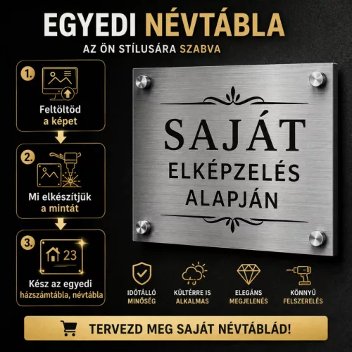 Egyedi gravírozott névtábla saját elképzelés alapján 3mm – Modern házszámtábla több színben