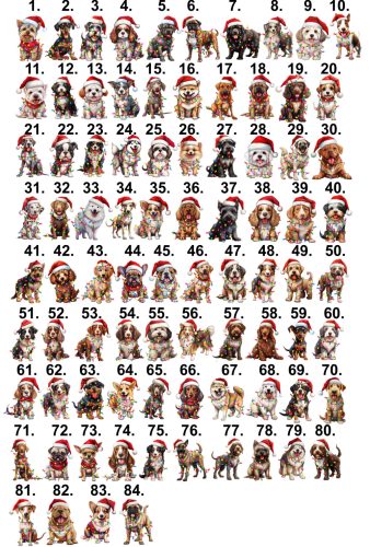 Karácsonyi kutyás párna – választható 84 kutyafajta mintával