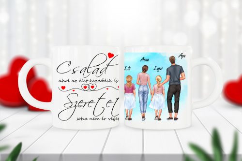Család ahol az élet kezdődik  személyre szabható bögre (Kislány-Nagylány-Kislány)