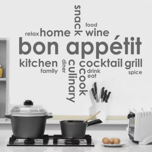 Bon Appétit falmatrica – modern konyhai dekoráció angol feliratokkal (3. változat)