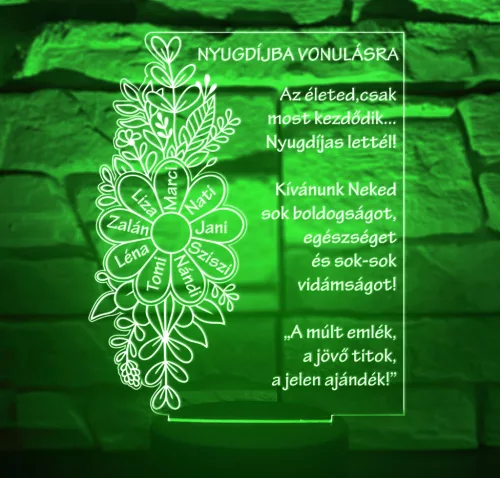 Nyugdíjas 3D LED lámpa virágszirmokkal – egyedi emlékajándék
