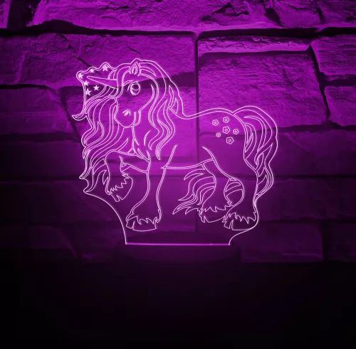 Unikornis 3D LED lámpa (kontúr gravírozott) 