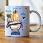 Egyedi anya bögre kisfiúval és babával – személyre szabható karakterekkel, nevekkel és idézettel