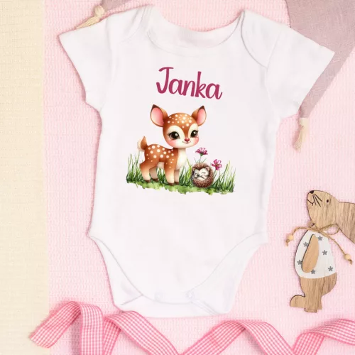 Baba body aranyos őzikés mintával – névre szóló, egyedi ajándék