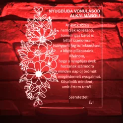   Nyugdíjas ajándék 3D LED lámpa – személyre szabható búcsúztató lámpa virágmintával