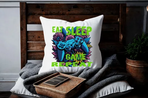 Eat Sleep Game Repeat párna