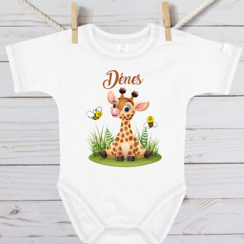 Aranyos zsiráfos baba body – névre szóló egyedi ajándék 