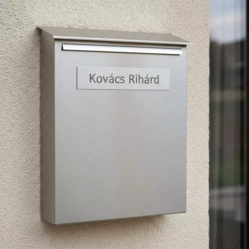 Rozsdamentes acél postaláda névtábla 120x16 mm – Szálcsiszolt fém névtábla gravírozva