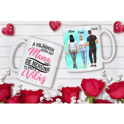 Egyedi Mama-Unokái bögre Kislány-Nagylány-Nagyfiú