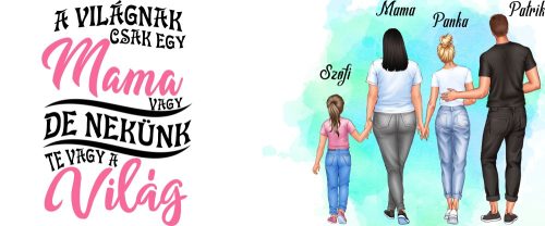 Egyedi Mama-Unokái bögre Kislány-Nagylány-Nagyfiú