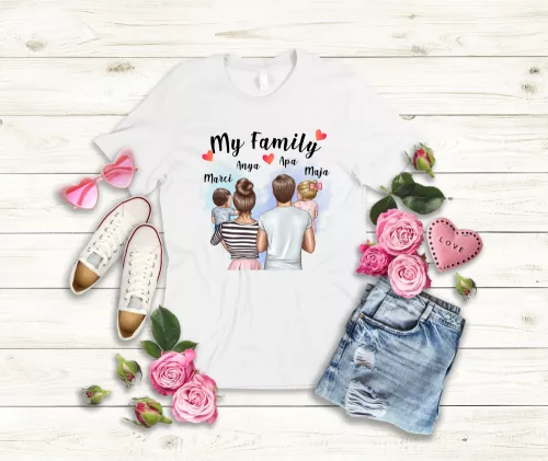 My Family családi női póló (Kislánnyal+Kisfiúval)