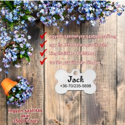   Csont alakú biléta, rozsdamentes acélból, 1 oldal név és telefonszám