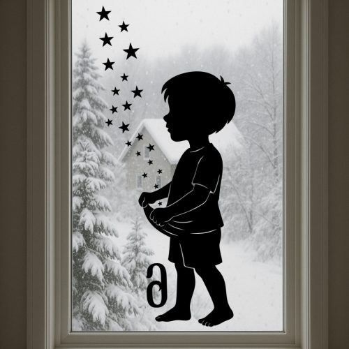 Adventi ablakmatrica kisfiúval – karácsonyi dekor, választható számokkal