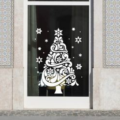   Karácsonyi ablakmatrica – Díszes fenyőfa motívummal és csillagokkal