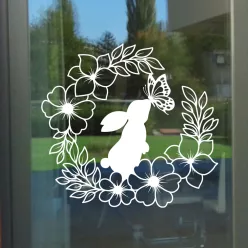 Nyuszi virágkoszorúban ablakmatrica