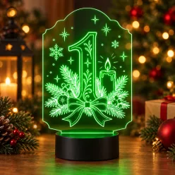   Adventi számok 1–24-ig – 3D LED lámpa gyertyás, fenyőágas karácsonyi mintával