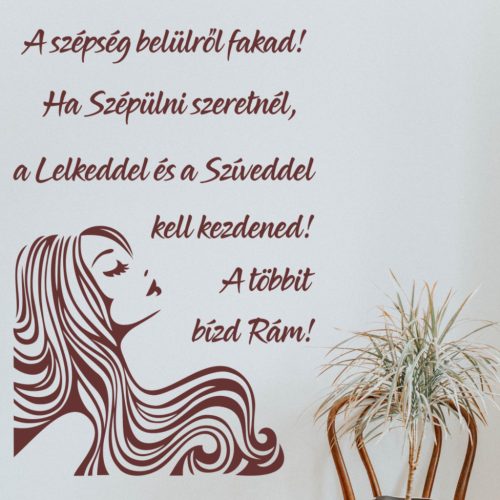 A szépség belülről fakad – idézetes falmatrica női sziluettel (3. változat)