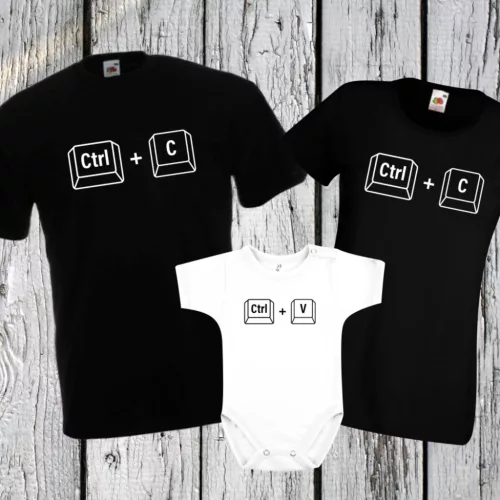 Ctrl+C Ctrl+V családi póló szett baba bodyval – vicces ajándék családoknak
