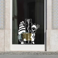   Karácsonyi ablakmatrica manóval és rénszarvassal – Merry Christmas felirattal