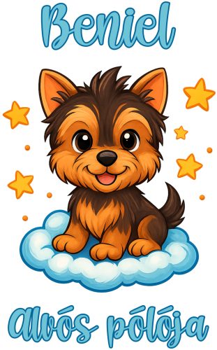 Alvós baba póló névvel – cuki kutyás mintával az édes álmokért