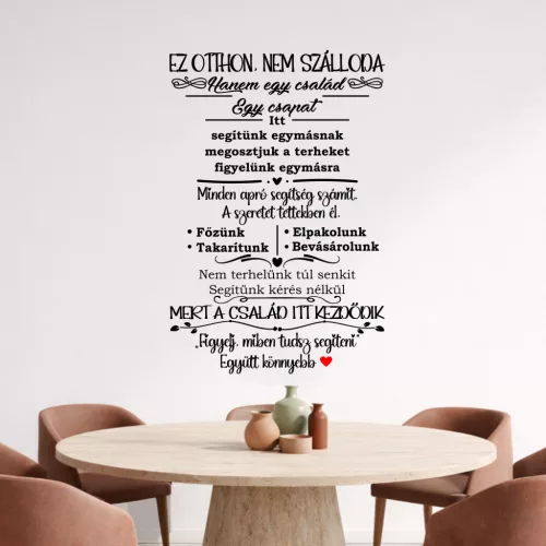 Ez otthon, nem szálloda – Családi Szabályok Inspiráló Szöveges Falmatrica