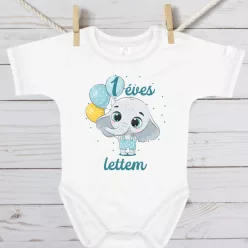   Elefántos „Éves lettem” szülinapi baba body – Választható korral