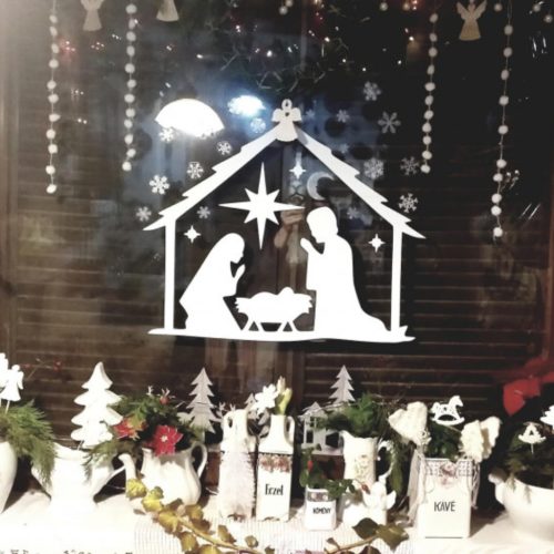Karácsonyi ablakmatrica – Betlehemi jászol motívummal