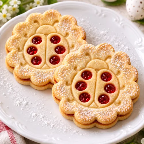 Katicás linzer kiszúró és süti kinyomó – virágos katica mintával