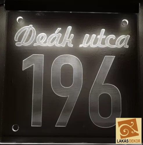 Utca név, házszám LED tábla (Telibe gravírozva)