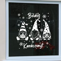   Karácsonyi ablakmatrica – Boldog Karácsonyt felirattal és három manóval